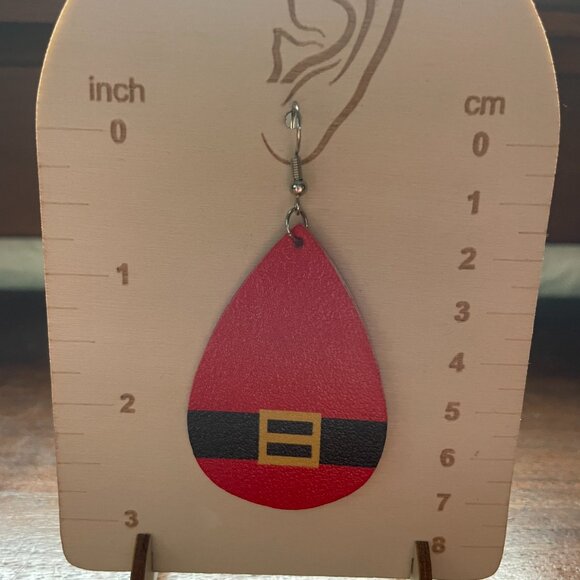Bundle 3 for $12.  Faux Leather Santa Dangle Earrings - Picture 2 of 2